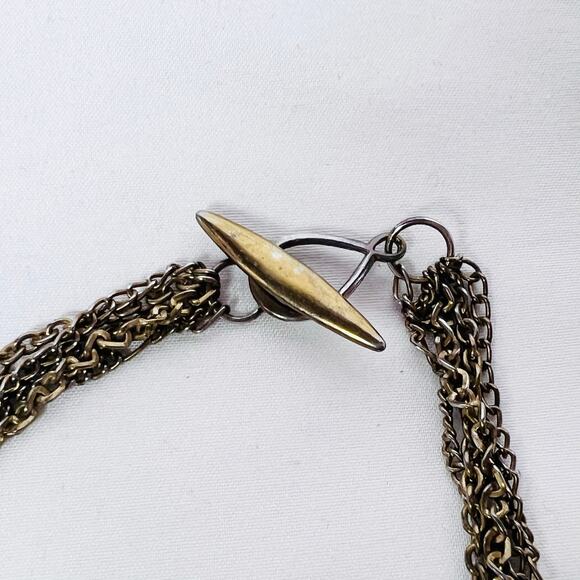 Red Jasper Glass Bead Necklace Multiple Metal Strands Jewelry 11" - Picture 6 of 7